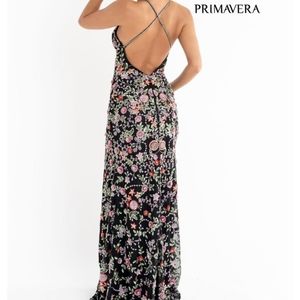 Primavera prom dress, black with flower beading. It is a size 14